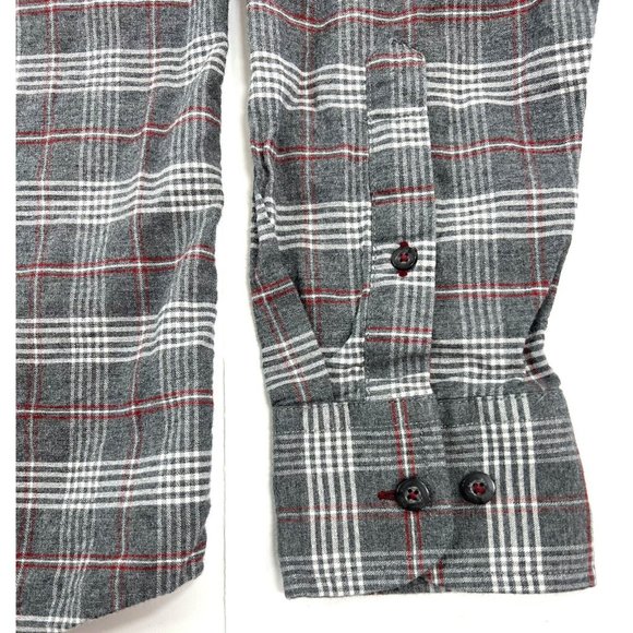 Untuckit Hazlitt Flannel Shirt Mens Large Slim Fit Gray Red Plaid Long Sleeve - Picture 5 of 14